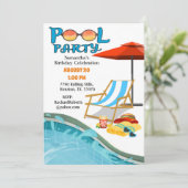プールサイドプールパーティー誕生日招待状 招待状 (スタンド正面)