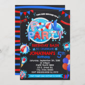 プールサマー誕生日バッシュ赤白青パーティー 招待状 (正面/裏面)