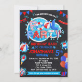 プールサマー誕生日バッシュ 赤白青パーティー 招待状 (正面)