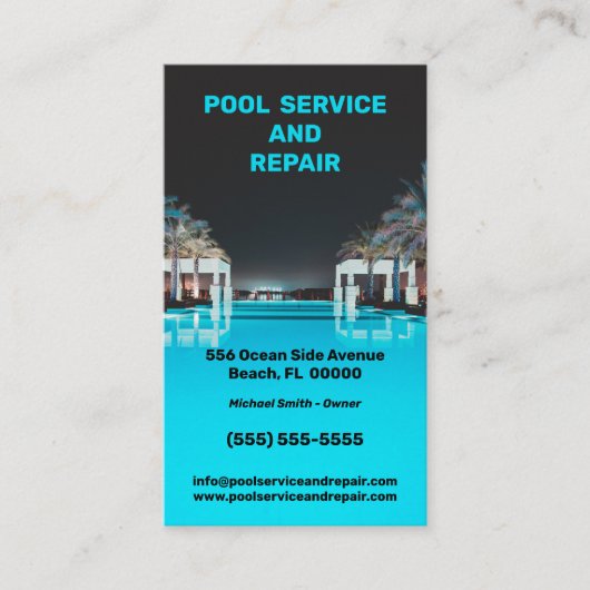 プールサービスと修復の名刺 名刺 (正面)