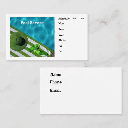 プールサービスのパーソナライズ連絡情報スケジュール 名刺 (正面/裏面)