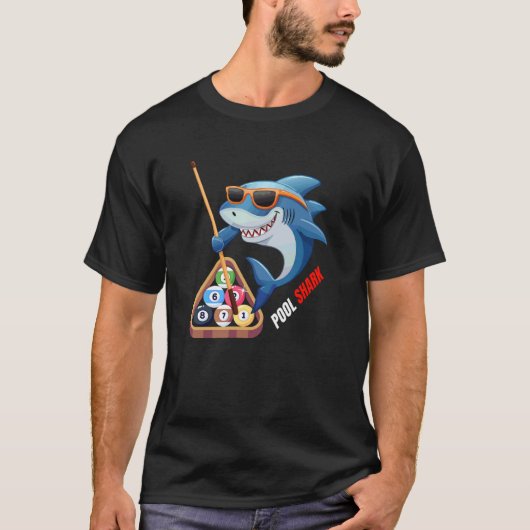 プールシャーク ビリヤード好きなサメ Tシャツ (正面)