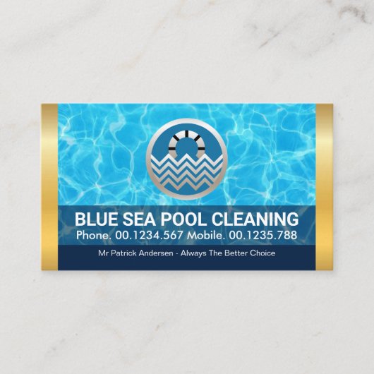 プールスタイリッシュウォーター金ゴールドストライプ 名刺 (正面)