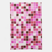 プールタイル、ピンクのモザイクタイル、幾何学的パターン キッチンタオル (縦)