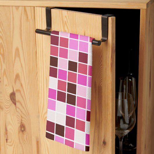 プールタイル、ピンクのモザイクタイル、幾何学的パターン キッチンタオル (三つ折り)