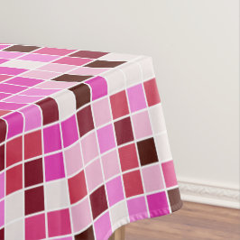 プールタイル、ピンクのモザイクタイル、幾何学的パターン テーブルクロス