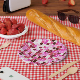 プールタイル、ピンクのモザイクタイル、幾何学的パターン ペーパープレート