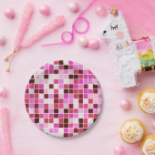 プールタイル、ピンクのモザイクタイル、幾何学的パターン ペーパープレート (パーティー)