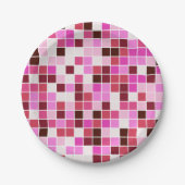 プールタイル、ピンクのモザイクタイル、幾何学的パターン ペーパープレート (正面)