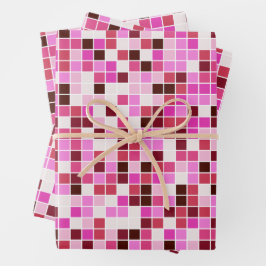 プールタイル、ピンクのモザイクタイル、幾何学的パターン ラッピングペーパーシート