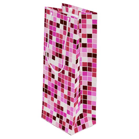 プールタイル、ピンクのモザイクタイル、幾何学的パターン ワインギフトバッグ (裏面アングル)