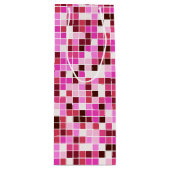 プールタイル、ピンクのモザイクタイル、幾何学的パターン ワインギフトバッグ (正面)