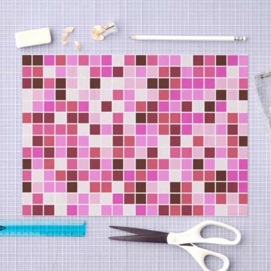 プールタイル、ピンクのモザイクタイル、幾何学的パターン 薄葉紙 (クラフト)