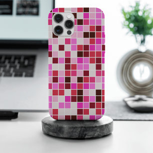 プールタイル、ピンクのモザイクタイル、幾何学的パターン iPhone 15 PRO MAXケース