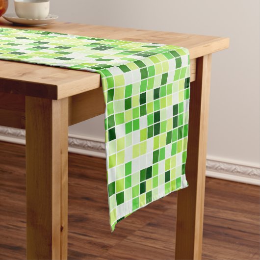 プールタイル、緑のモザイクタイル、幾何学的パターン ショートテーブルランナー (インサイチュ)