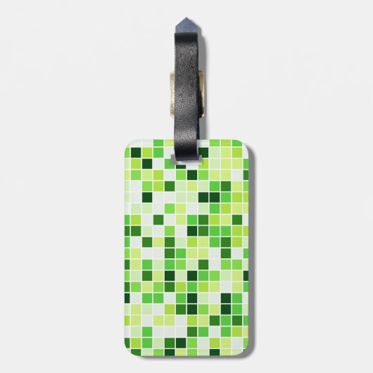 プールタイル、緑のモザイクタイル、幾何学的パターン ラゲッジタグ (裏面縦)