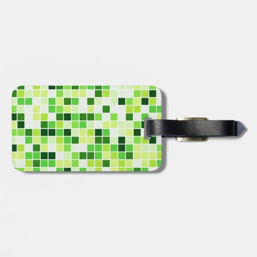 プールタイル、緑のモザイクタイル、幾何学的パターン ラゲッジタグ (裏面横)