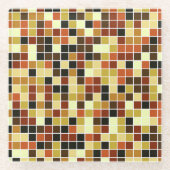 プールタイル、茶色のモザイクタイル、幾何学的パターン ガラスコースター (正面)