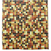 プールタイル、茶色のモザイクタイル、幾何学的パターン シャワーカーテン (正面)