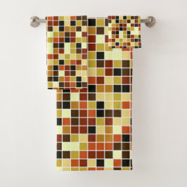 プールタイル、茶色のモザイクタイル、幾何学的パターン バスタオルセット