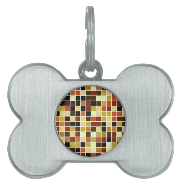 プールタイル、茶色のモザイクタイル、幾何学的パターン ペットネームタグ (正面)