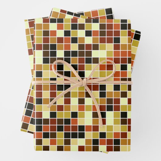 プールタイル、茶色のモザイクタイル、幾何学的パターン ラッピングペーパーシート (インサイチュ)