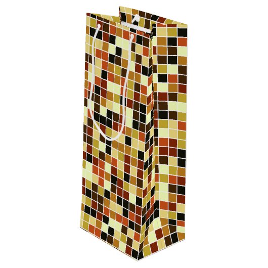 プールタイル、茶色のモザイクタイル、幾何学的パターン ワインギフトバッグ (裏面アングル)