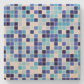 プールタイル、青モザイクタイル、幾何学的パターン ストーンコースター (正面)