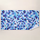 プールタイル、青モザイクタイル、幾何学的パターン ビーチタオル (正面)