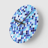 プールタイル、青モザイクタイル、幾何学的パターン ラウンド壁時計 (傾斜)