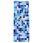 プールタイル、青モザイクタイル、幾何学的パターン ワインギフトバッグ (正面)