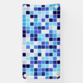 プールタイル、青モザイクタイル、幾何学的パターン 横断幕 (縦)