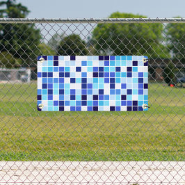 プールタイル、青モザイクタイル、幾何学的パターン 横断幕