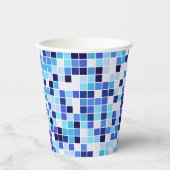 プールタイル、青モザイクタイル、幾何学的パターン 紙コップ (正面)