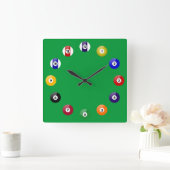 プールテーブルとボール スクエア壁時計 (ホーム)