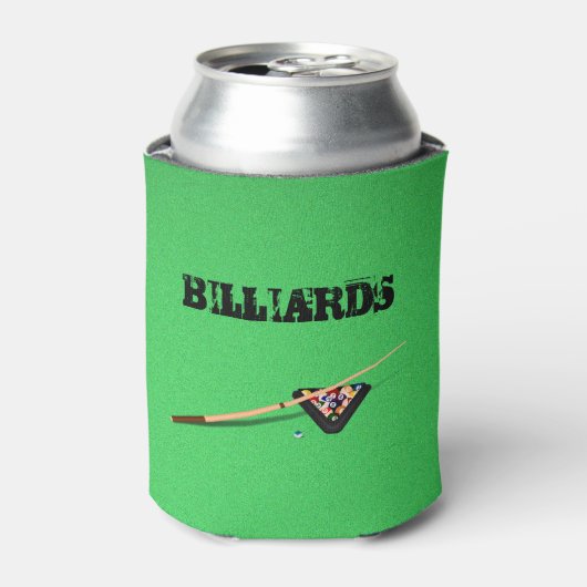 プールテーブルのキューとボール 缶クーラー (缶正面)