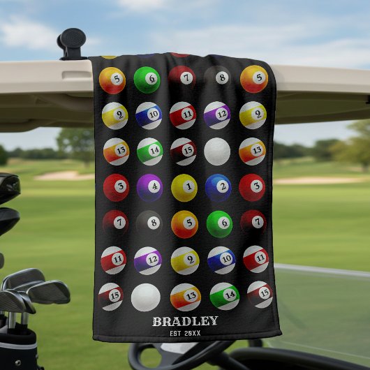 プールテーブルビリヤードのボールパターンブラック ゴルフタオル