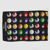 プールテーブルビリヤードのボールパターンブラック ゴルフタオル (横)