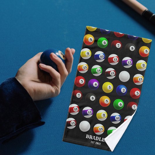 プールテーブルビリヤードのボールパターンブラック ハンドタオル