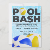 プールバッシュツーラージビーチボール誕生日 招待状 (正面)