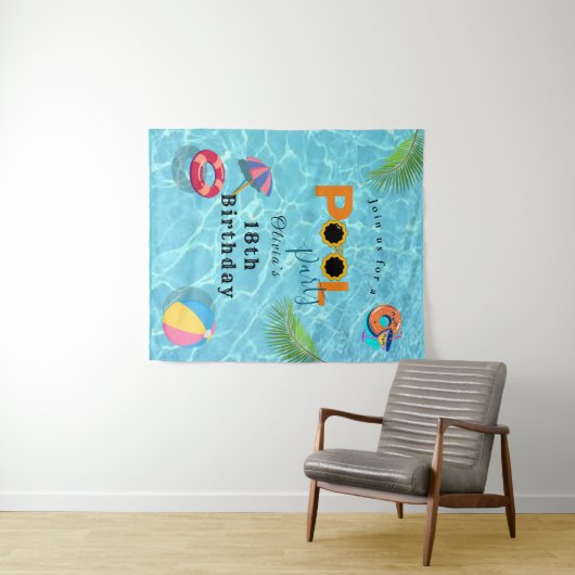 プールバースデーパーティーお祝いテーマ タペストリー (インサイチュ(横))