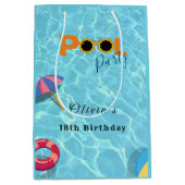 プールバースデーパーティーお祝いテーマ ミディアムペーパーバッグ (正面)