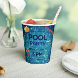 プールバースデーパーティーのウェルカムサイン 紙コップ