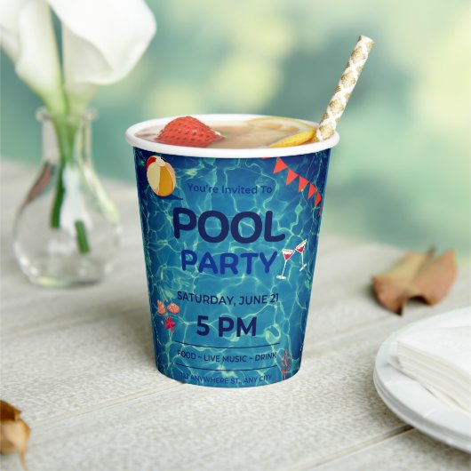 プールバースデーパーティーのウェルカムサイン 紙コップ (インサイチュ)