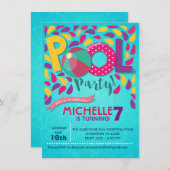 プールバースデーパーティーの招待 招待状 (正面/裏面)