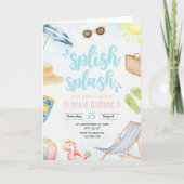 プールバースデーパーティーの招待、水泳誕生日 招待状 (正面)