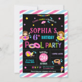 プールバースデーパーティーガールサマービーチスイム 招待状 (正面)