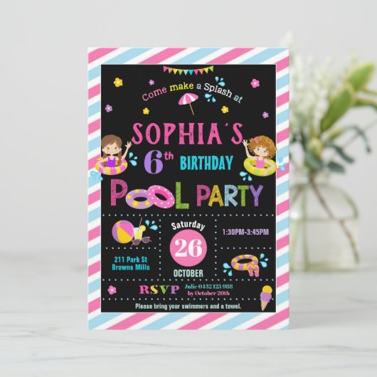 プールバースデーパーティーガールサマービーチスイム 招待状 (スタンド正面)