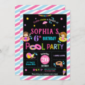 プールバースデーパーティーガールサマービーチスイム 招待状 (正面/裏面)