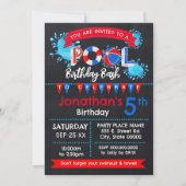 プールバースデーパーティーバッシュ赤白青 招待状 (正面)